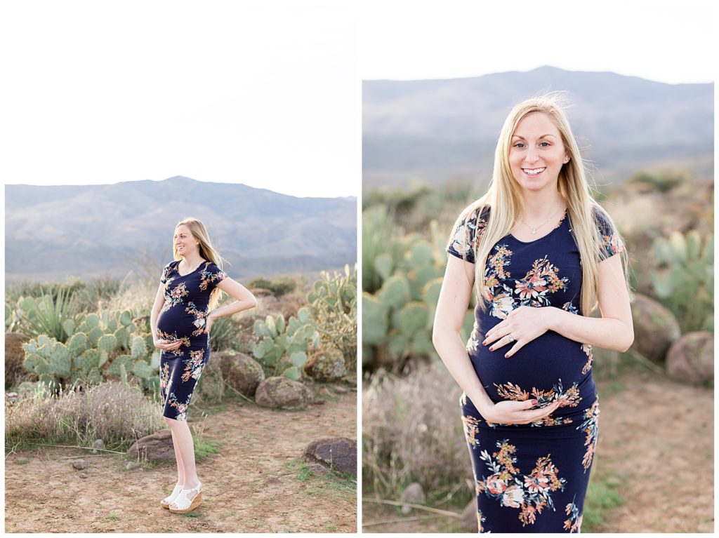 light and airy arizona mountain top maternity session in the glow of sunset