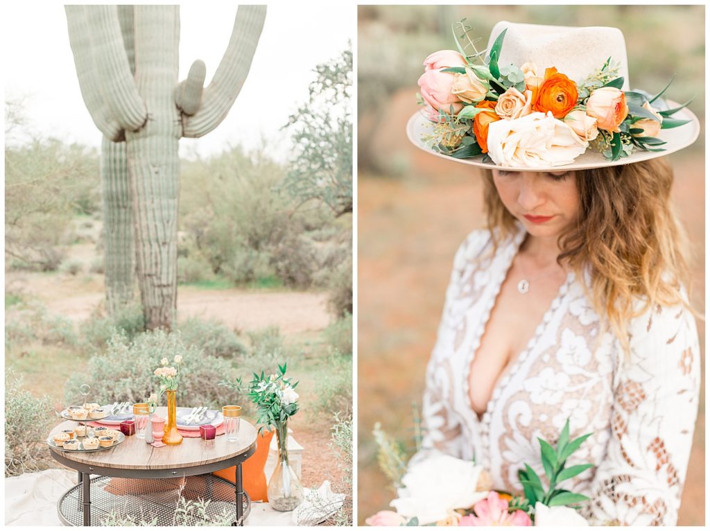 Desert Love Elopement Inspiration Mesa Arizona, Styled Shoot, Desert Green, Orange, Peach, Earth Tones, Arizona Weddings, bohemian wedding elopement