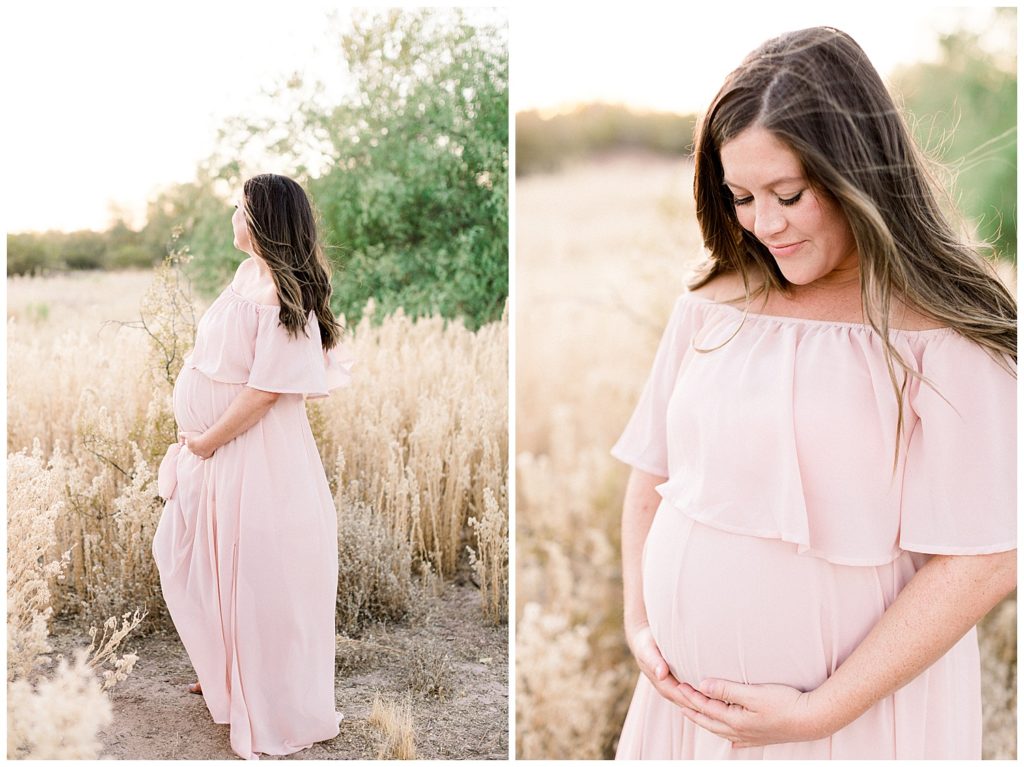 Arizona Sunset Maternity Session, blush pink, pregnancy in Arizona, Maternity Photographer