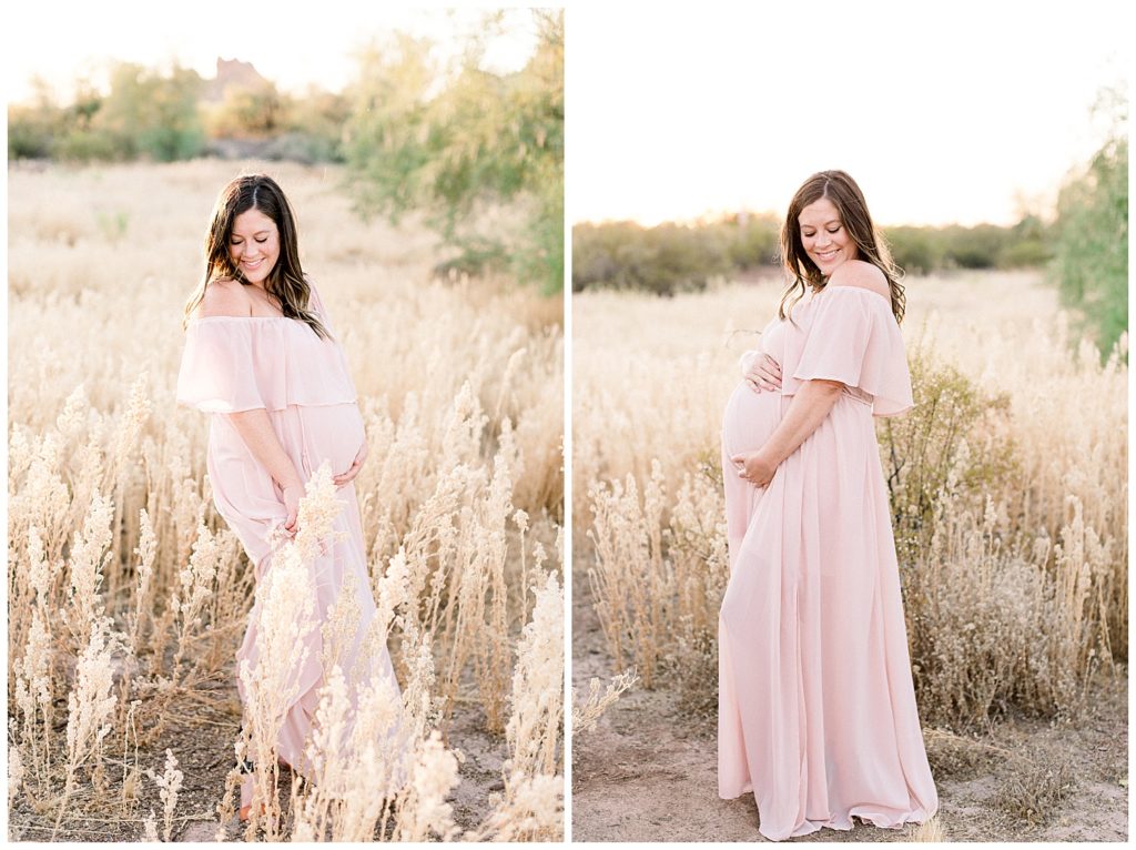 Arizona Summer Sunset Maternity Session, Blush pink vibes, boho maternity session, phoenix maternity Photographer