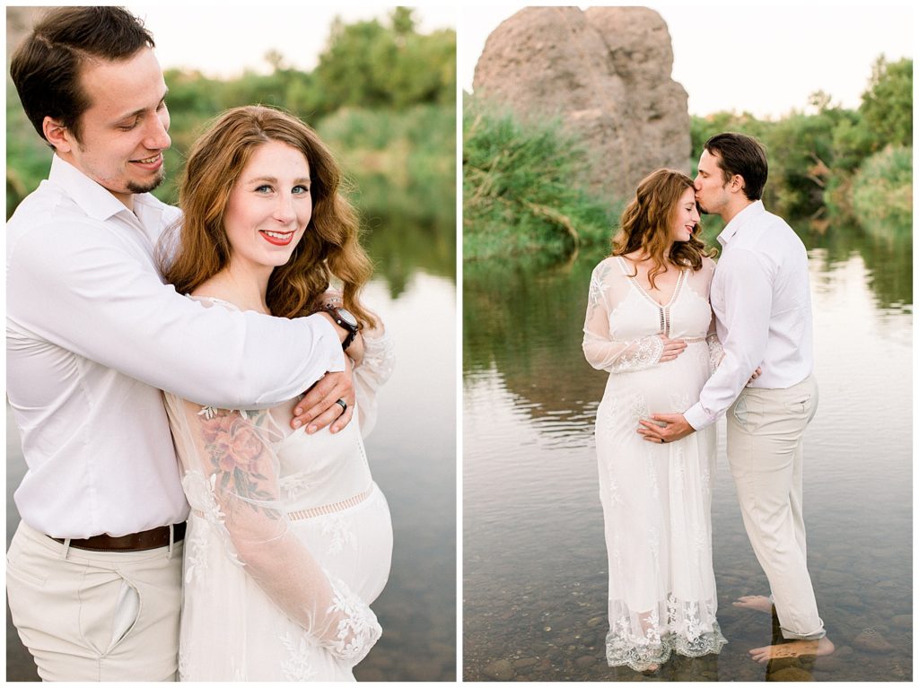 Soft and Romantic Lush Maternity Session by a River in Scottsdale Arizona