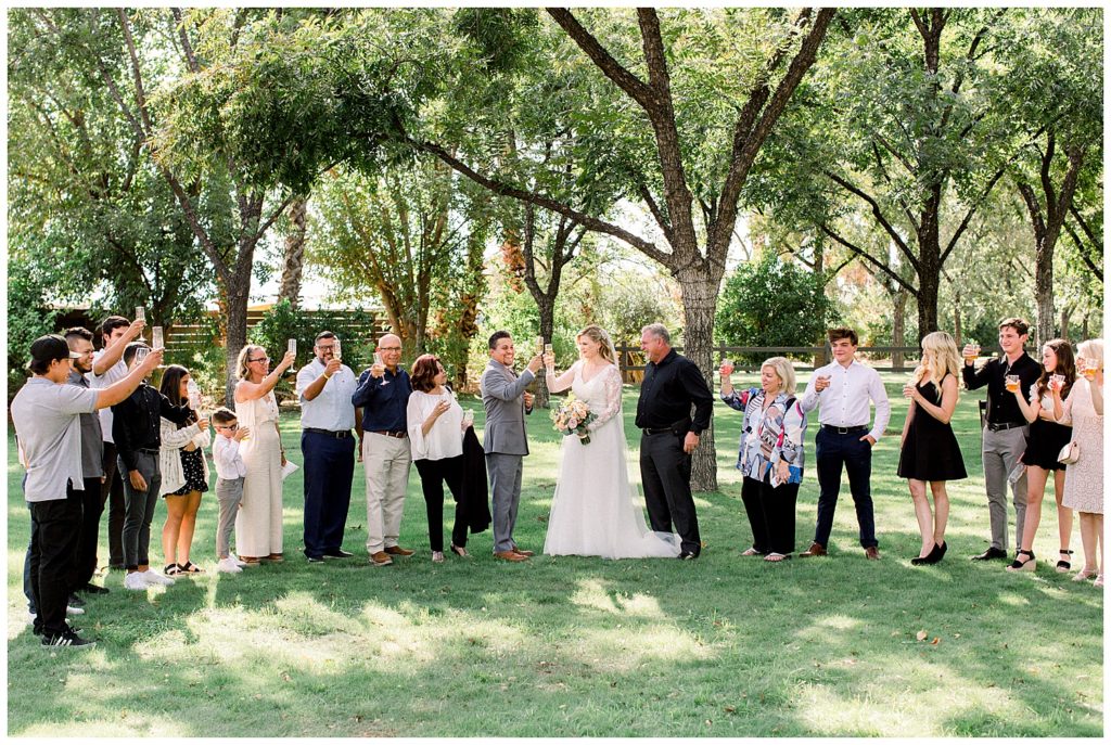 intimate wedding ceremony at venue at the grove, family photos