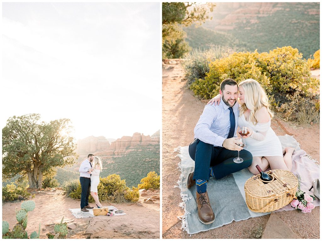 Sedona Arizona Engagement Session, cliffside views, picnic romance