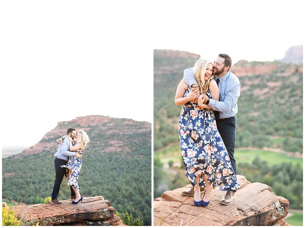 Sedona Arizona cliffside engagement session, desert romantic engaement