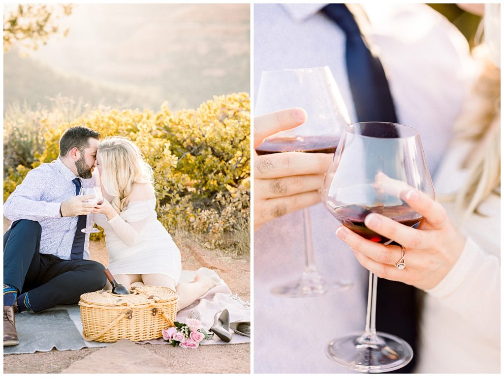 Sedona Arizona Engagement Session picnic with romantic touches
