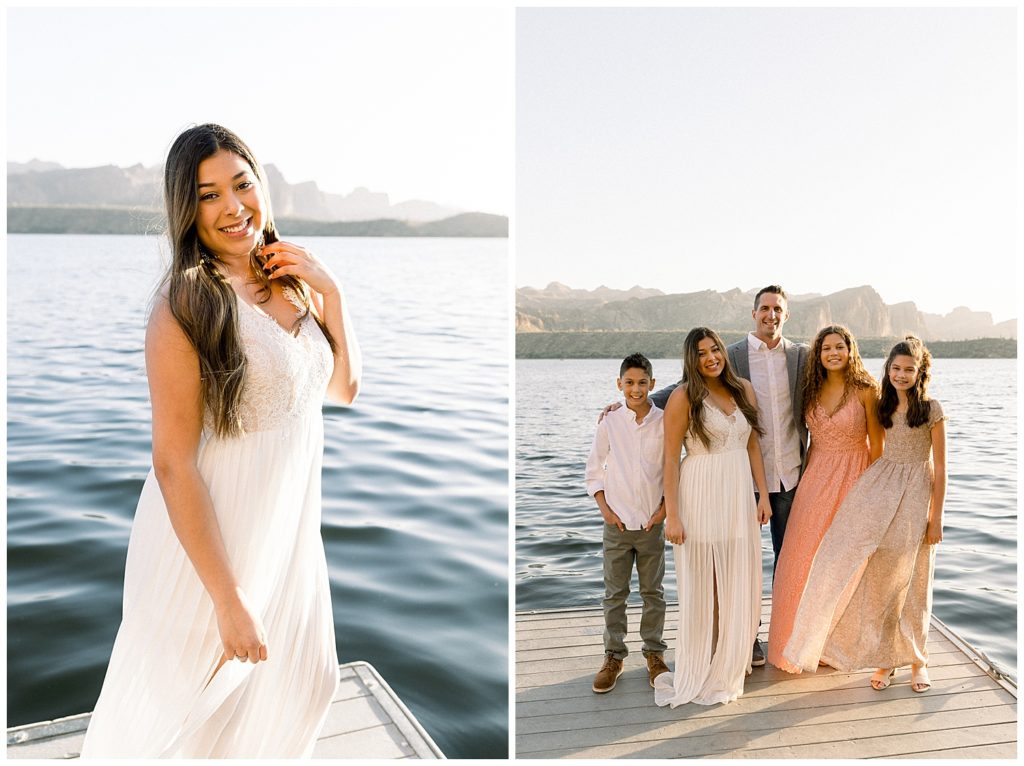 family photos at the lake in arizona, neutral outfits for family photos