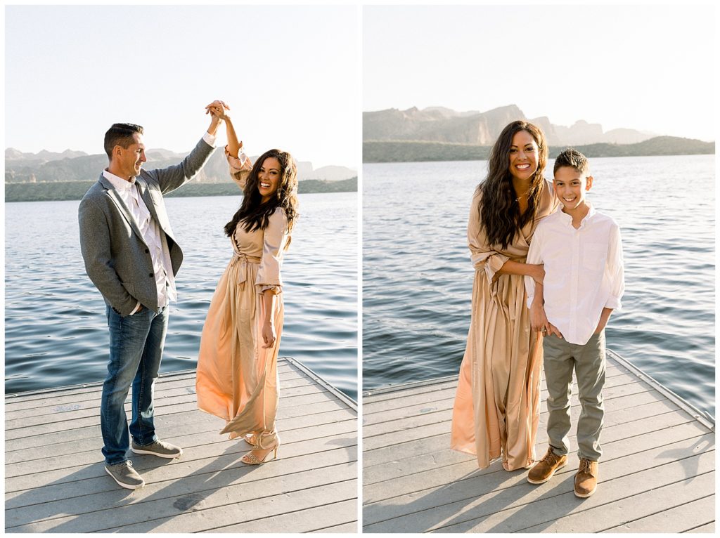 Netural color palette for family photos by the lake in arizona