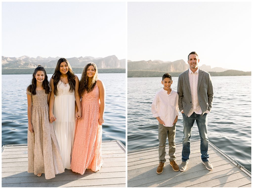 light and airy lakeside family photos in arizona, neutral colors