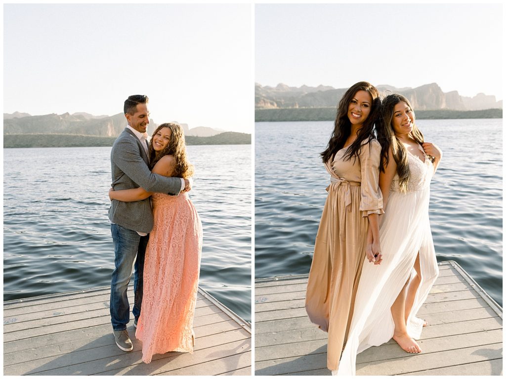 Family Photos lakeside in Arizona, flowing dresses and neutral colors