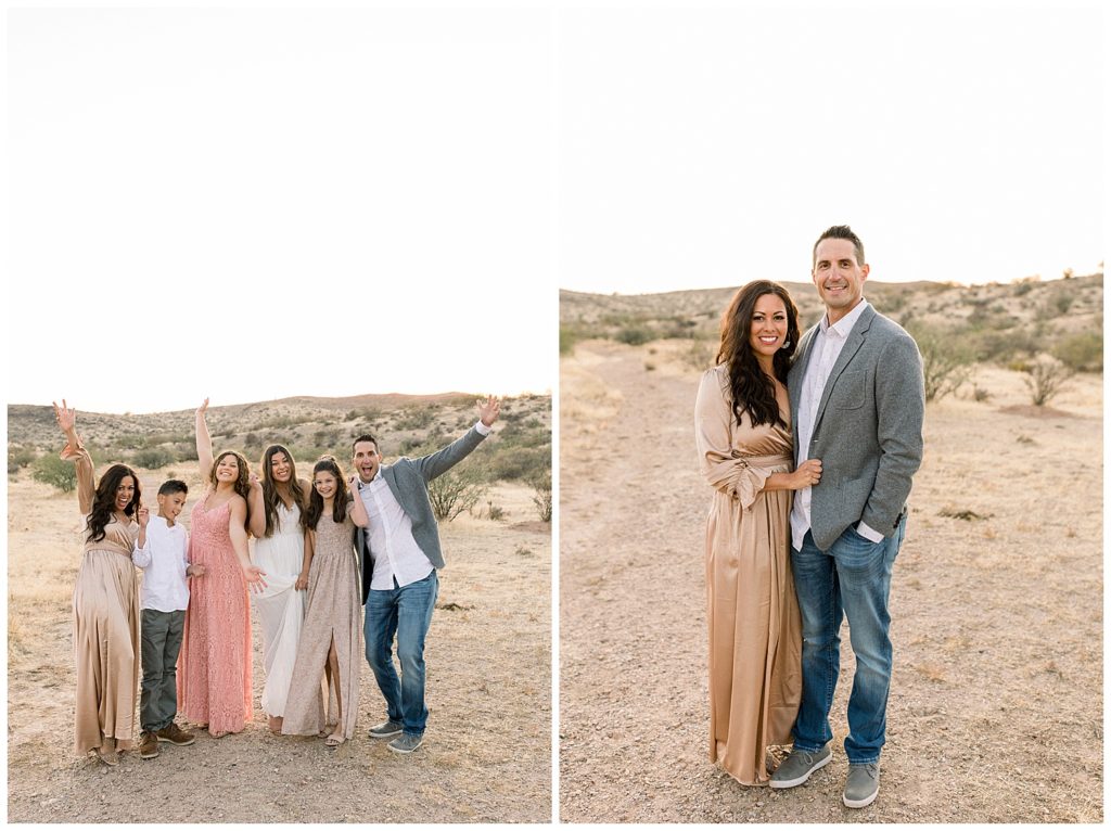 large family, coordinating neutrals for family photos in the desert