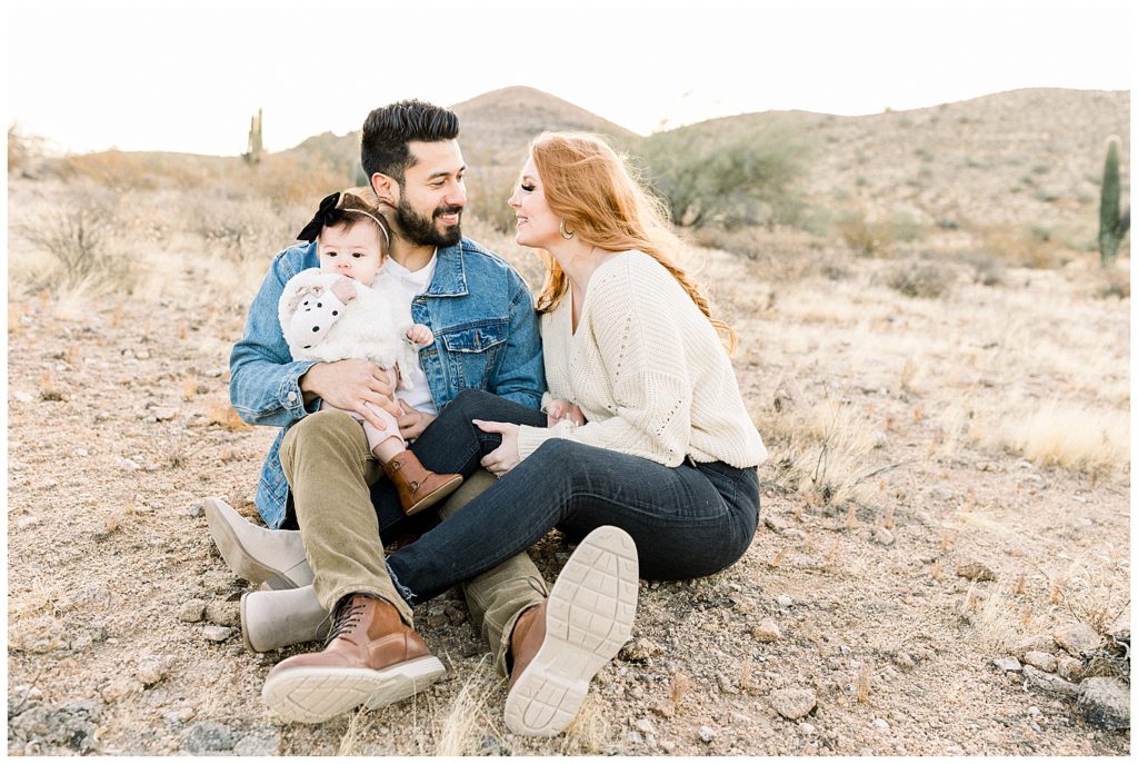 Snuggly and sweet sunrise family session in the arizona desert