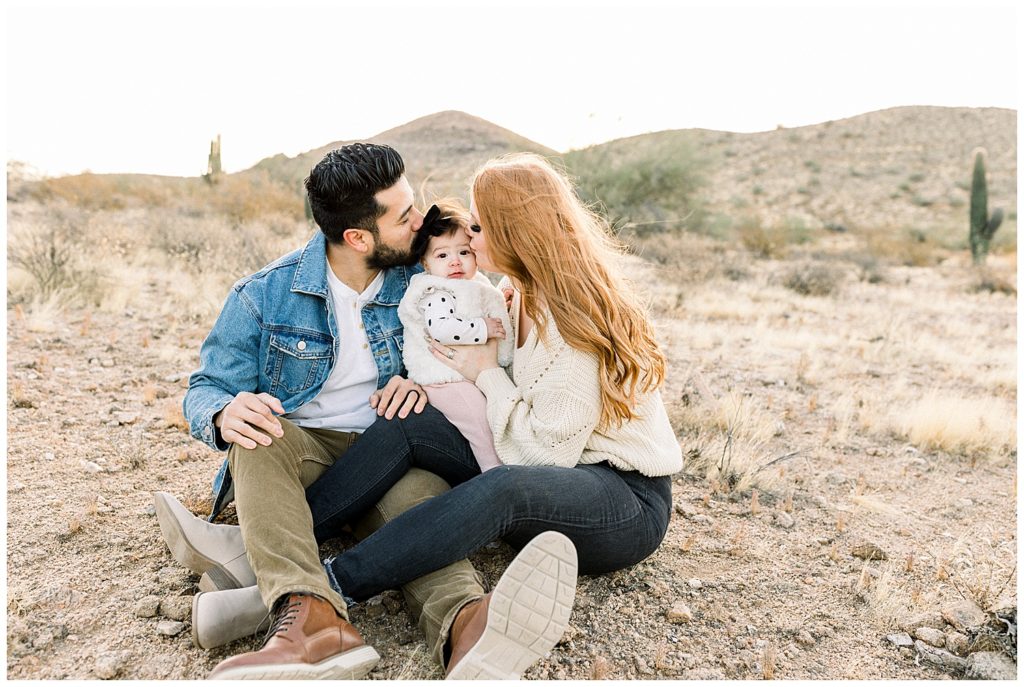 snuggly family photos in the desert at sunrise in arizona