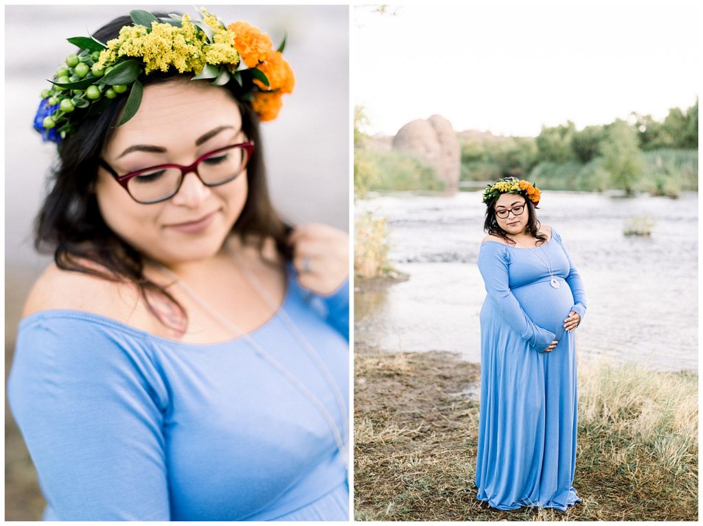 rainbow baby river side maternity session