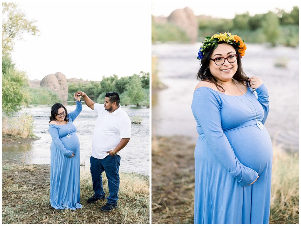 rainbow baby river side maternity session