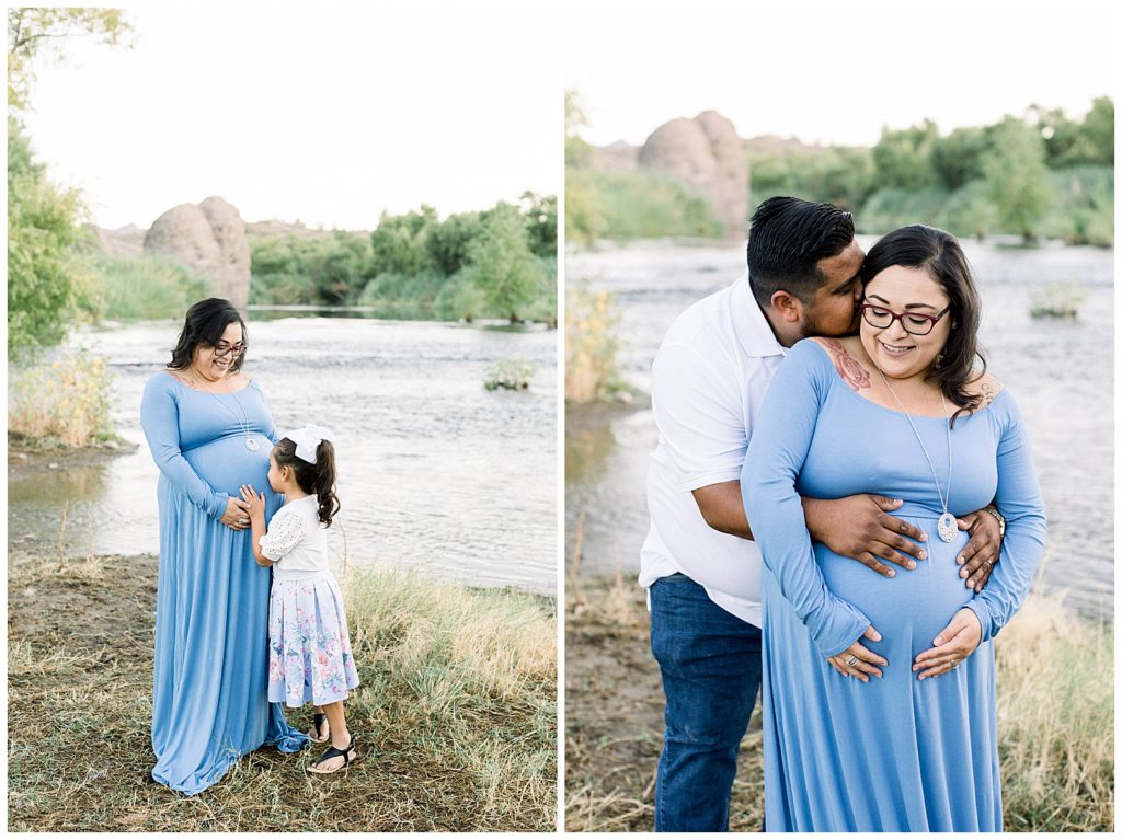 a river side maternity session for rainbow baby in scottsdale arizona