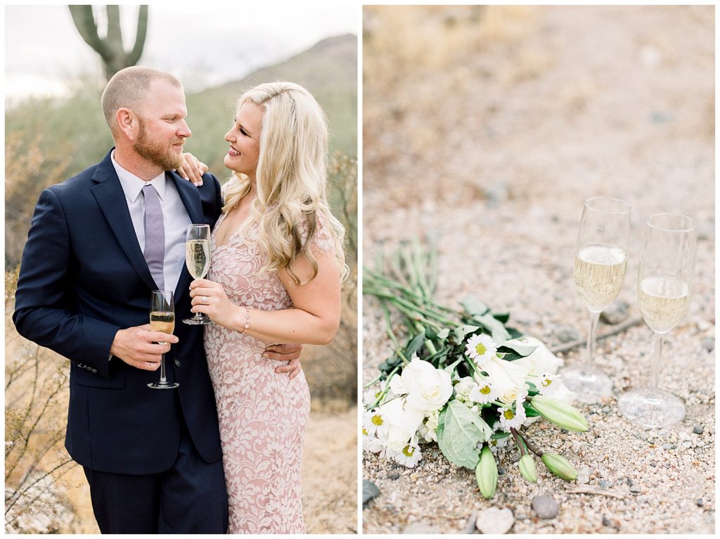 Engagement Session downtown Phoenix, Desert Engagement session with champagne toast