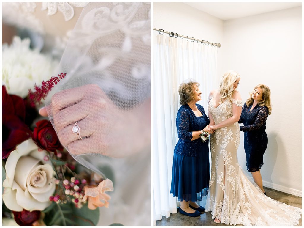 Wedding Ring and Floral Details, Bride getting ready in Bridal Suite with Mother and Mother of Groom, Arizona Wedding Photographer
