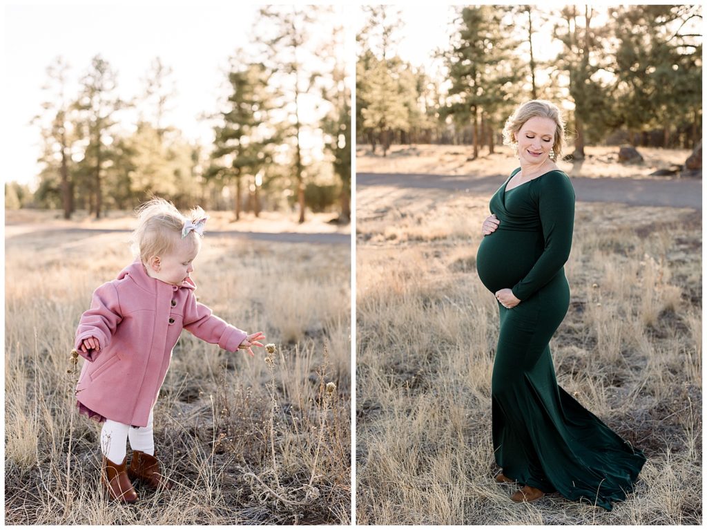 Dark Green Dress for Forest Maternity Session, Arizona Maternity Photographer