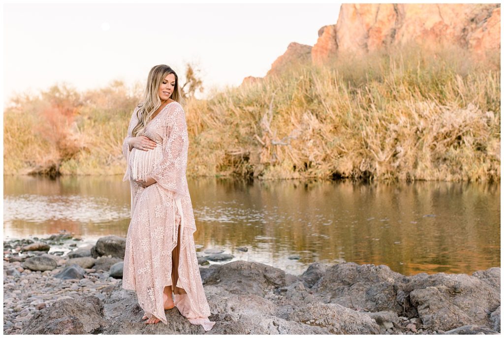 Maternity Session at the Arizona Salt River, Boho Maternity Session, Flutter Dress