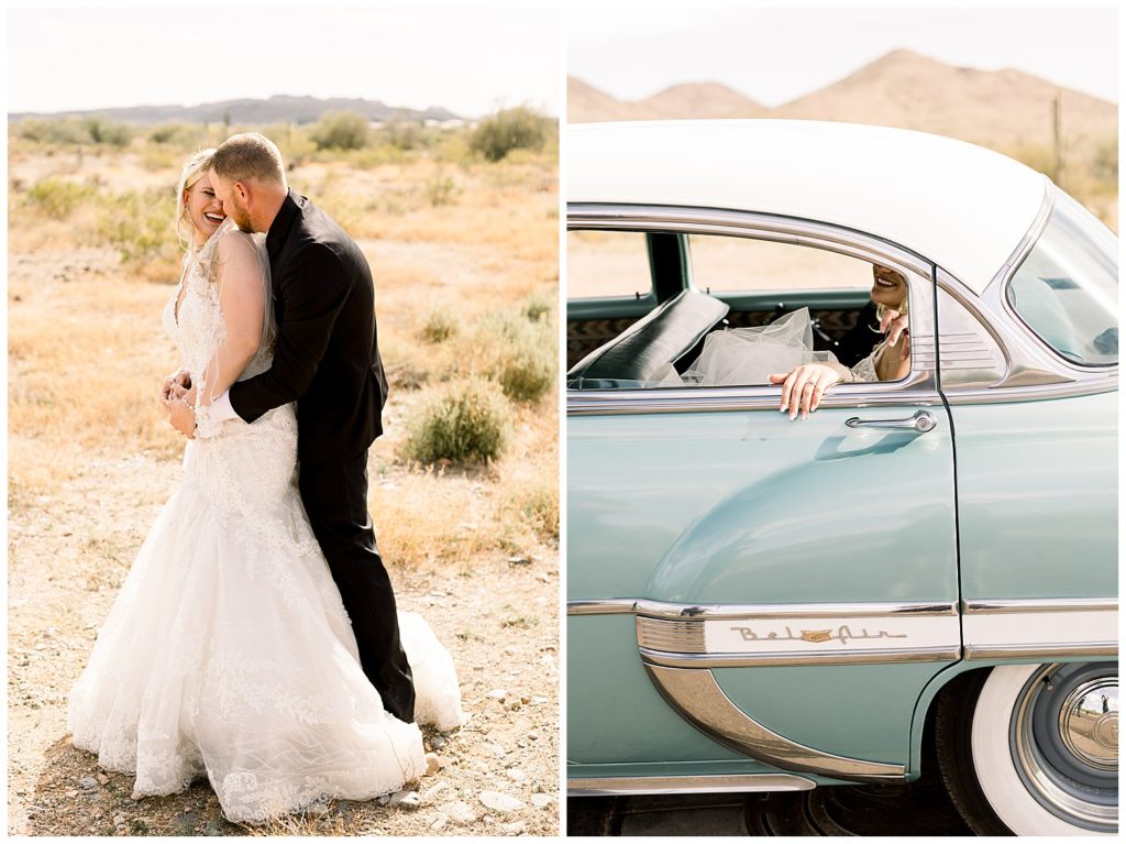 Desert Wedding Photo's with Classic Chevy Bel Air Roscoe and Louie