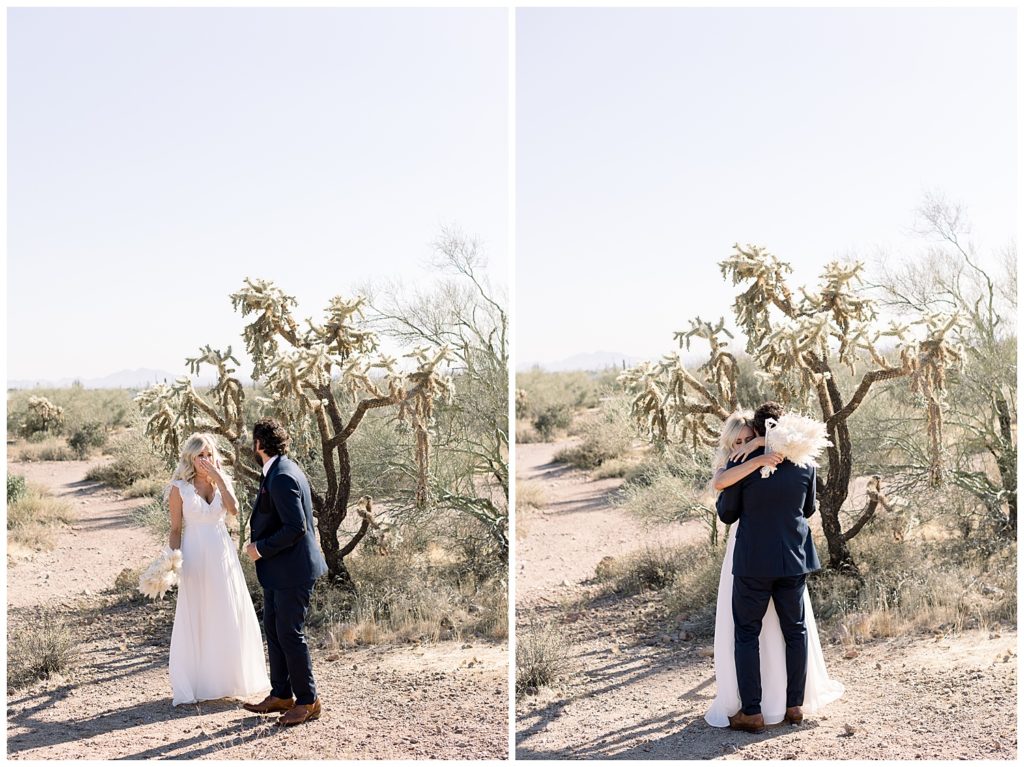 First Look during elopement at Superstition Mountains