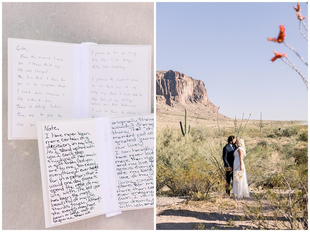 First kiss of Desert Elopement in the spring at Lost Dutchman State Park