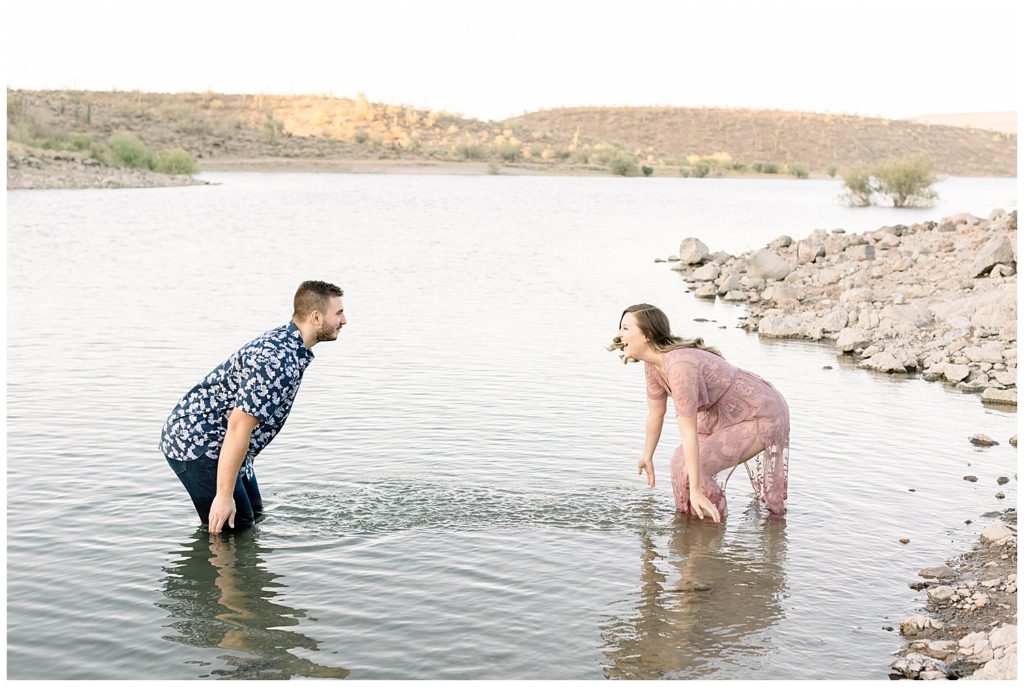 playful and romantic engagement session at Lake Pleasant