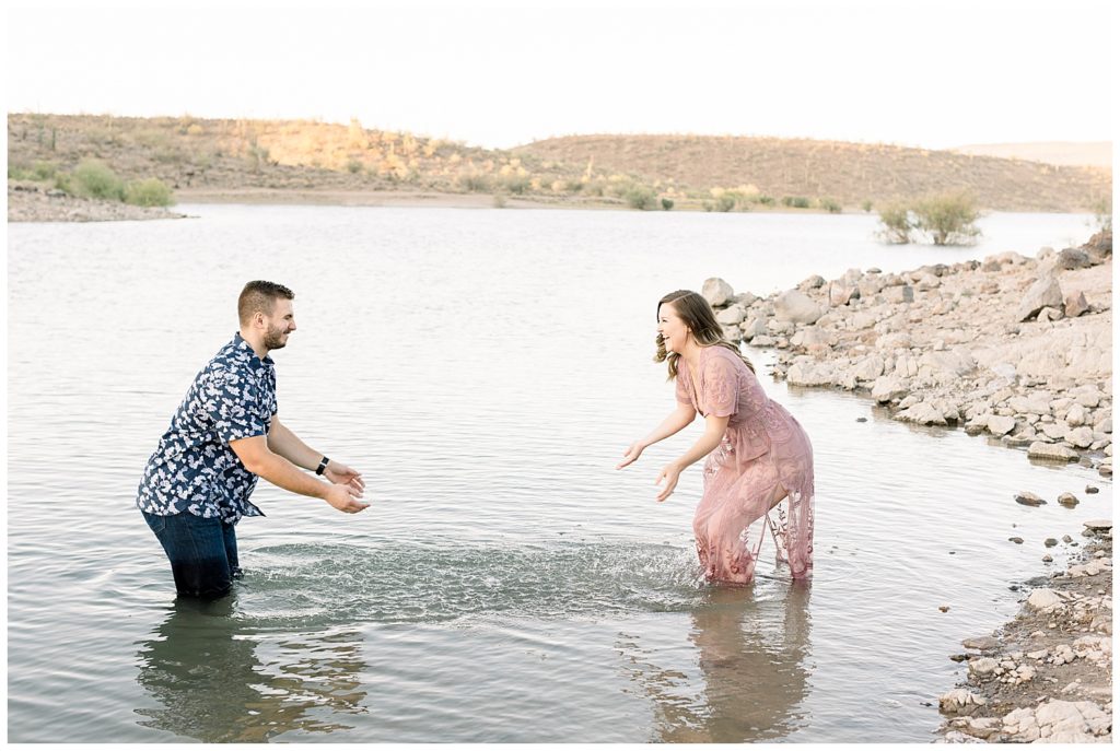 Playful and Flirty Engagement session in the water at the Lake, Arizona