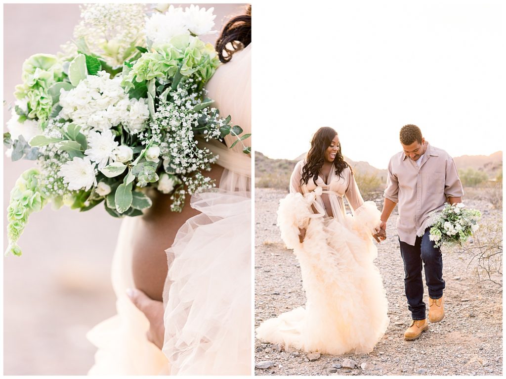 Maternity Session with fresh florals and neutral tones in Paradise Valley