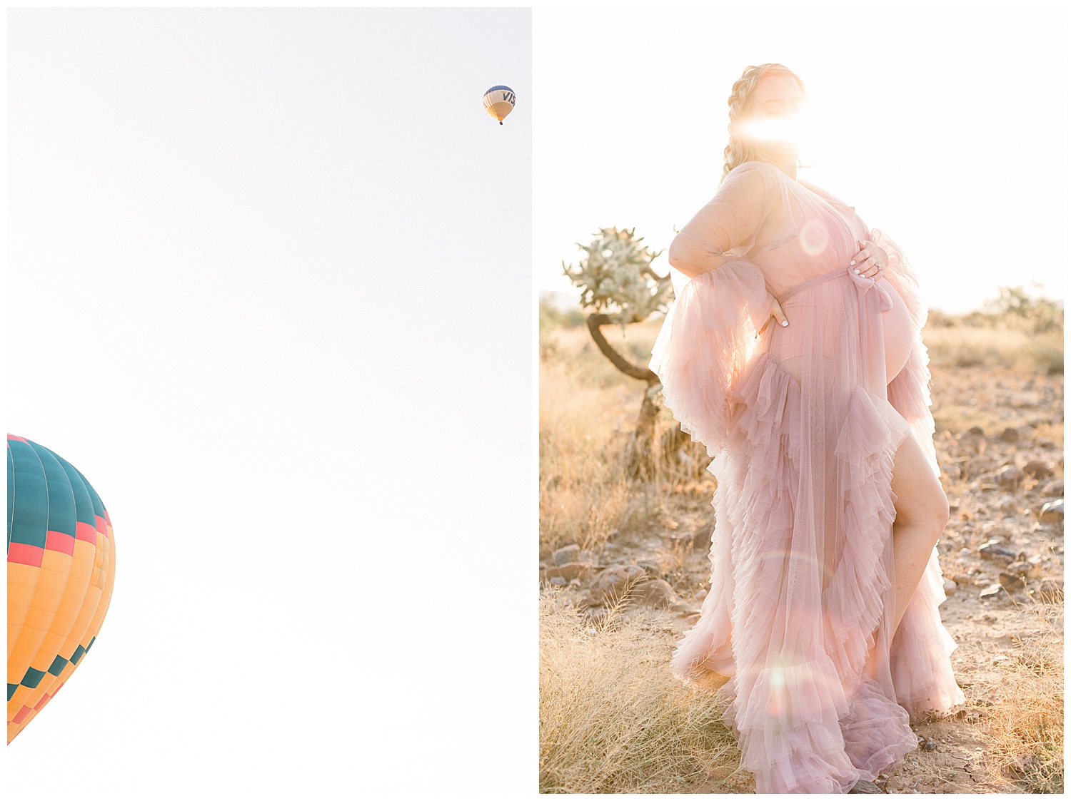 Hot Air Balloons In Phoenix Arizona Maternity Session in Pink Gown