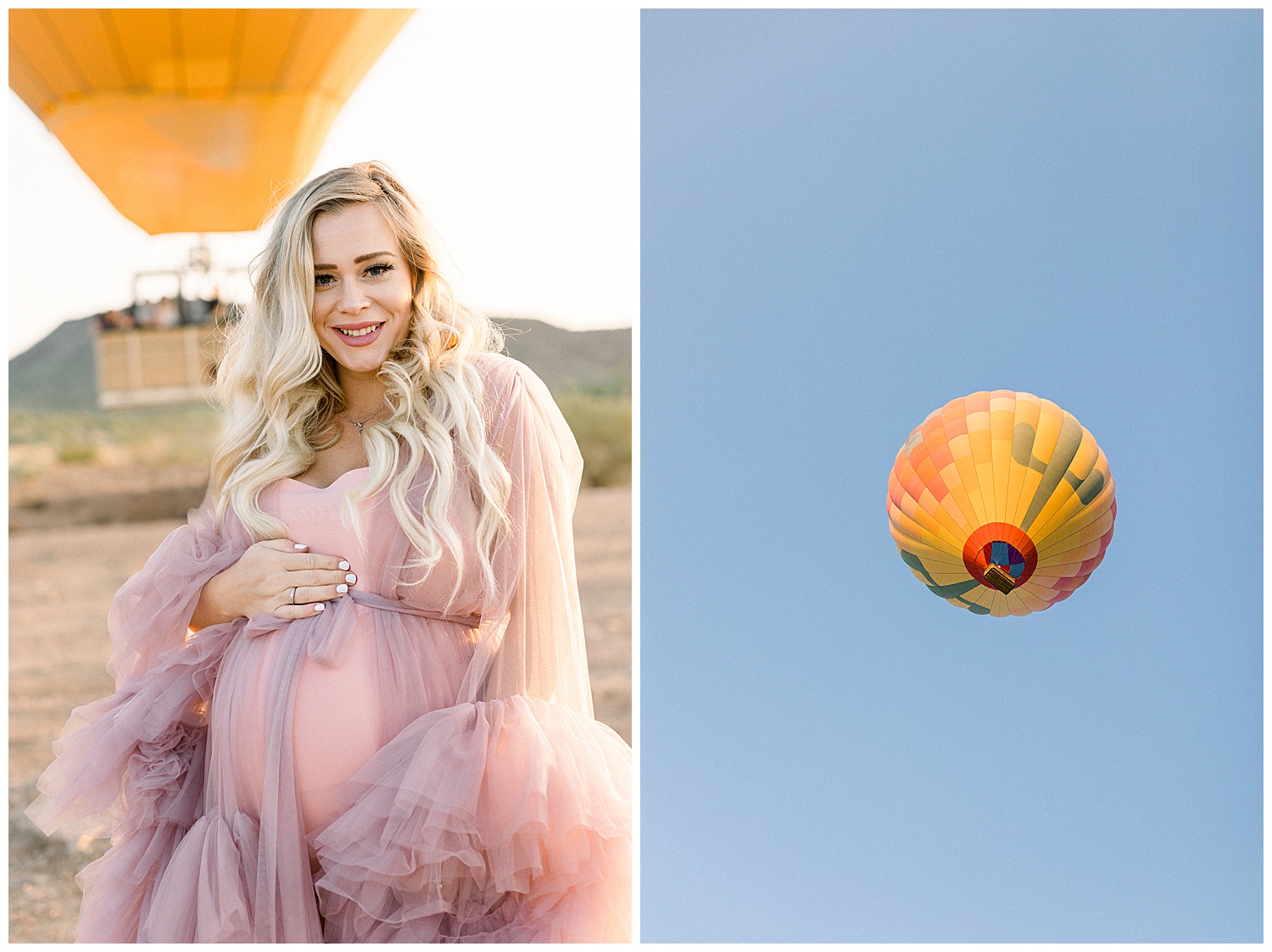 Maternity Session Surrounded by Hot Air Balloons in Phoenix Arizona, Pink Desert Gown