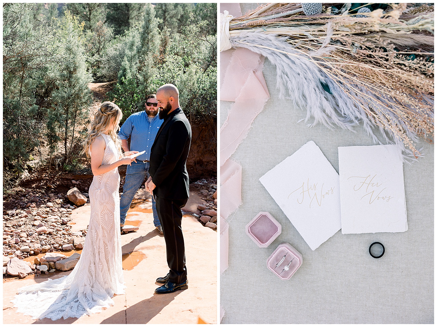 Eloping in Sedona Arizona, Bridal details as they read their vows