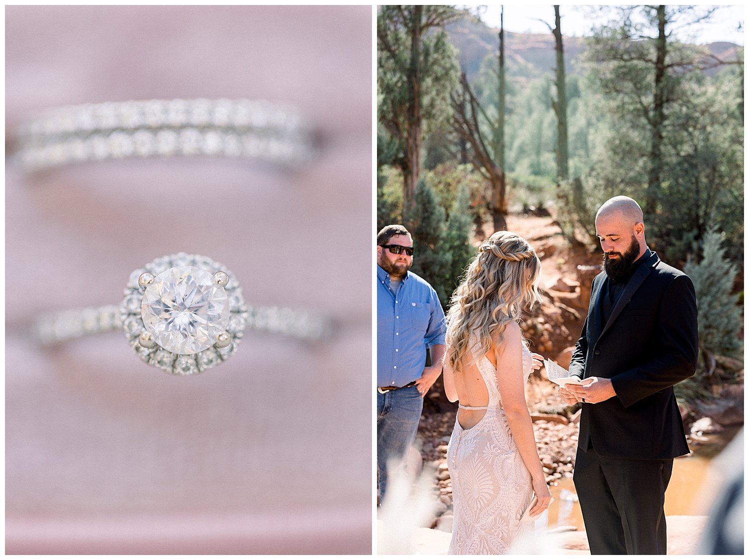 Saying vows at Sedona Arizona Elopement, ring detail