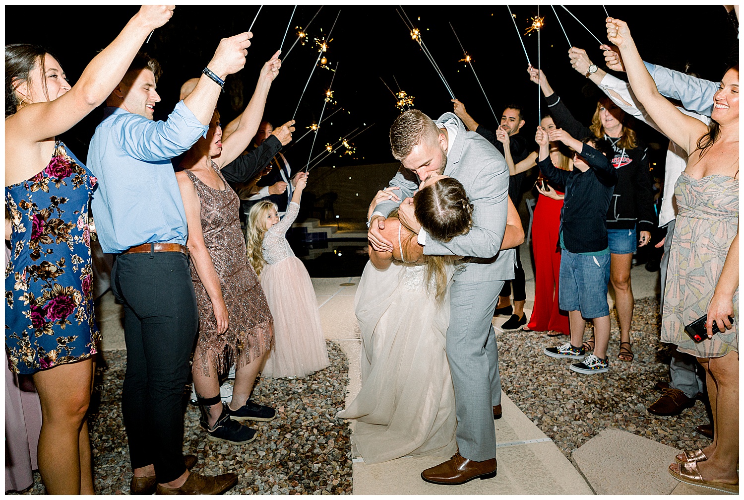 Sparkler Exit kiss at Estate Wedding in Arizona