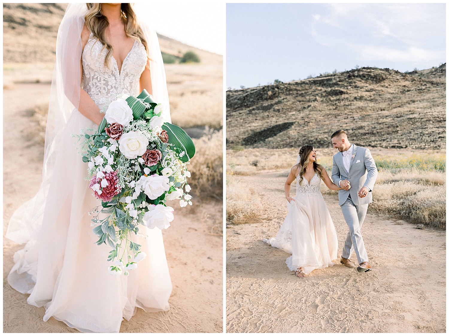 Husband and Wife portraits in the desert for an intimate estate wedding, Arizona