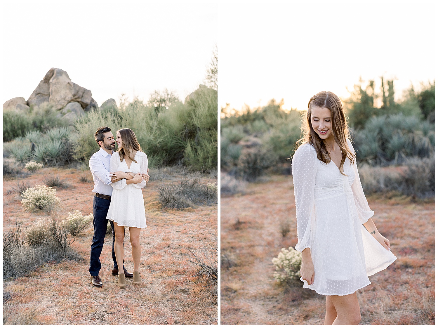 White bridal dress for North Scottsdale Desert Engagement Session