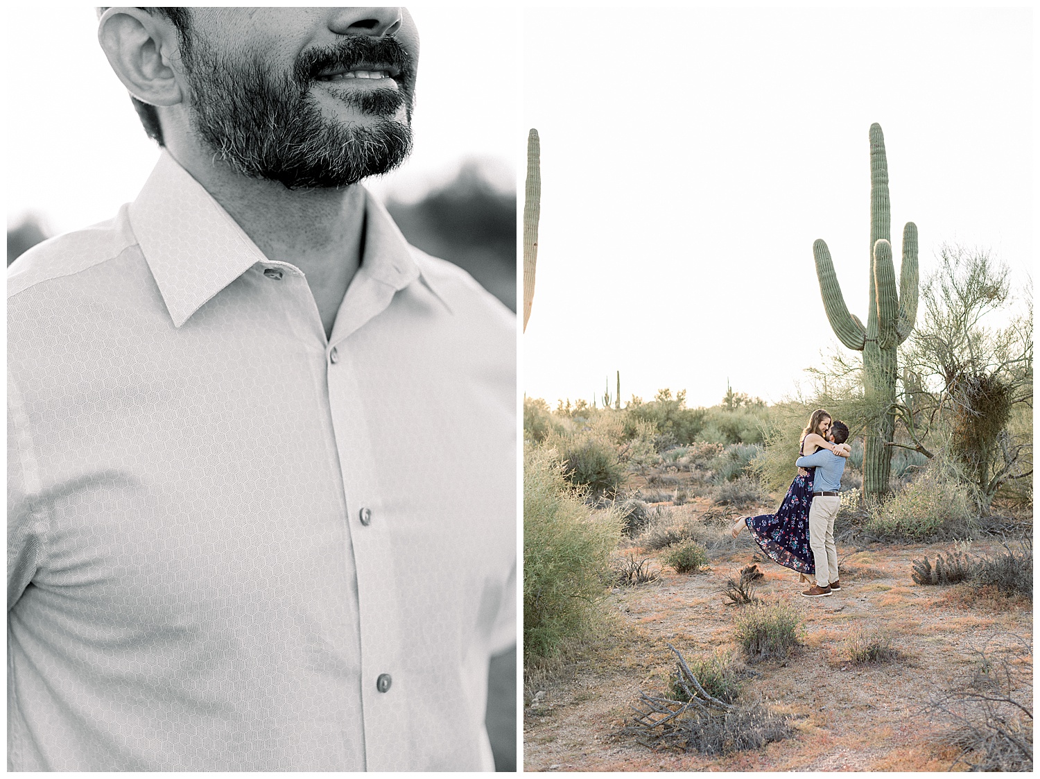 Saguaros and desert in north Scottsdale Engagement Session