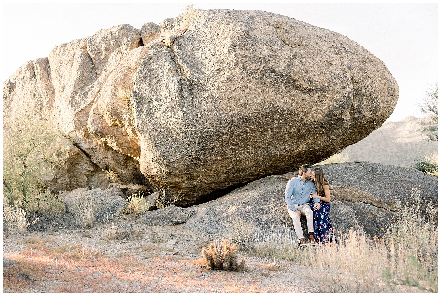 Large boulders and saguaros in North Scottsdale Desert Engagement Session