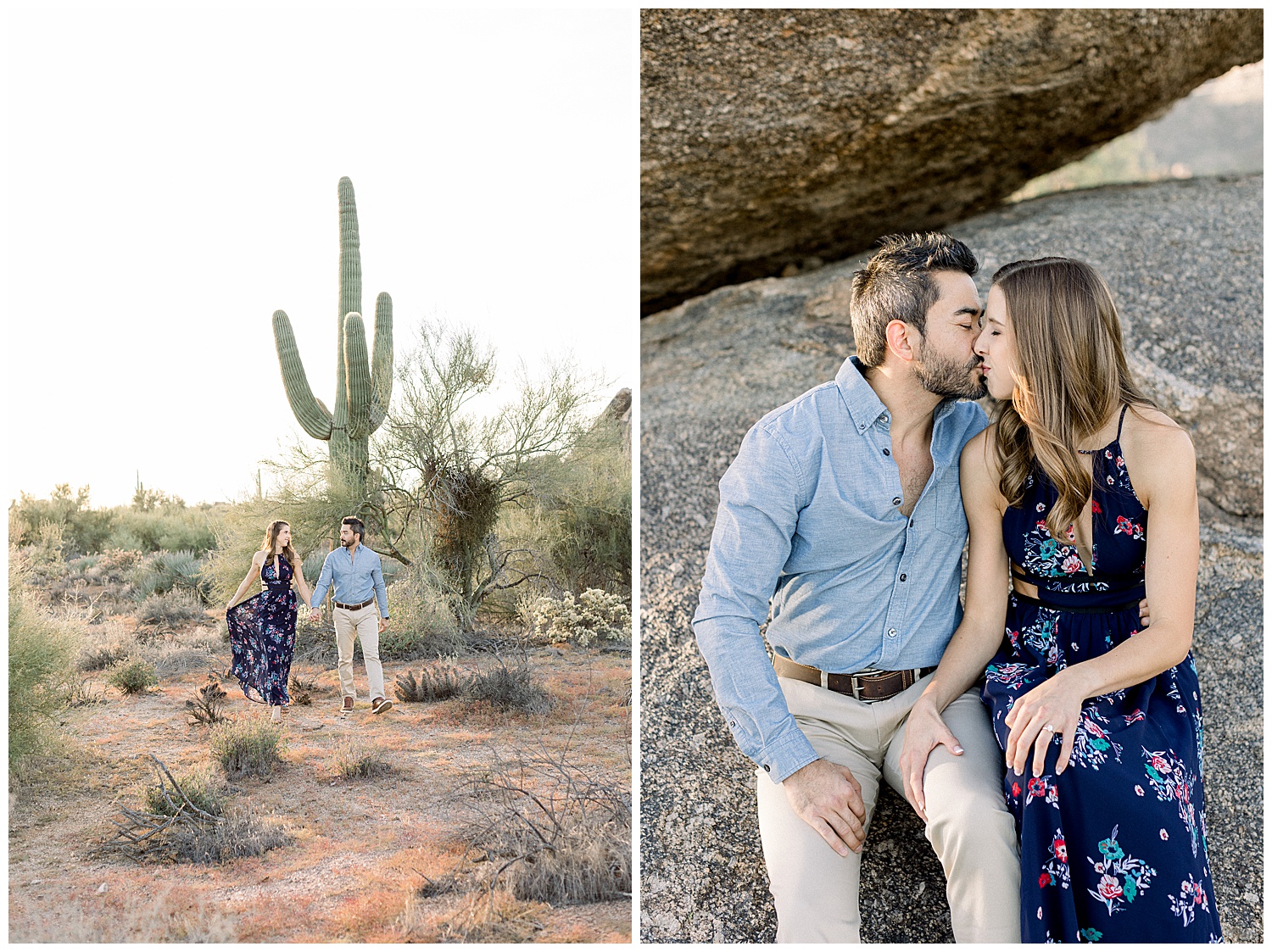 Engagement Session in North Scottsdale Desert with boulders and saguaros