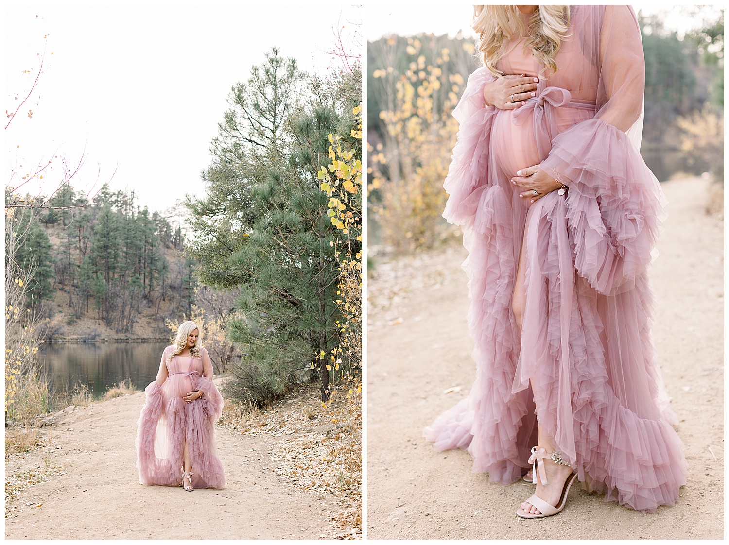 Maternity Session in Prescott Arizona, blush colored desert gown