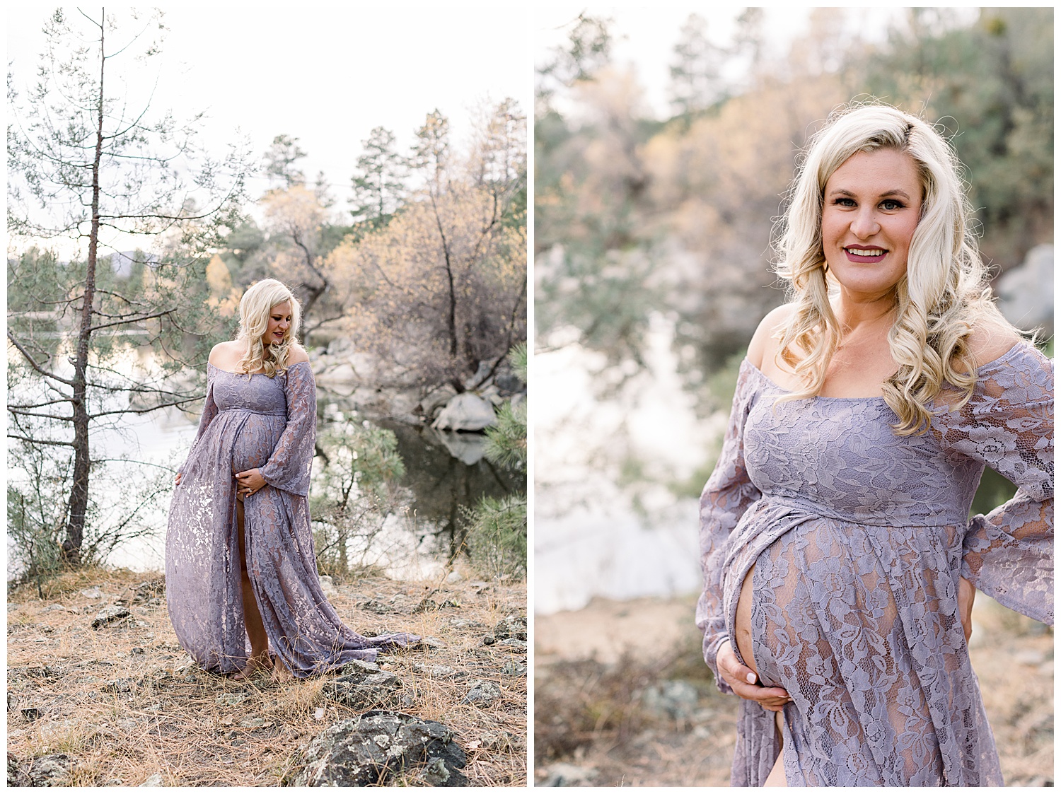 Maternity Session in Prescott Arizona, fall colors and purple lace gown