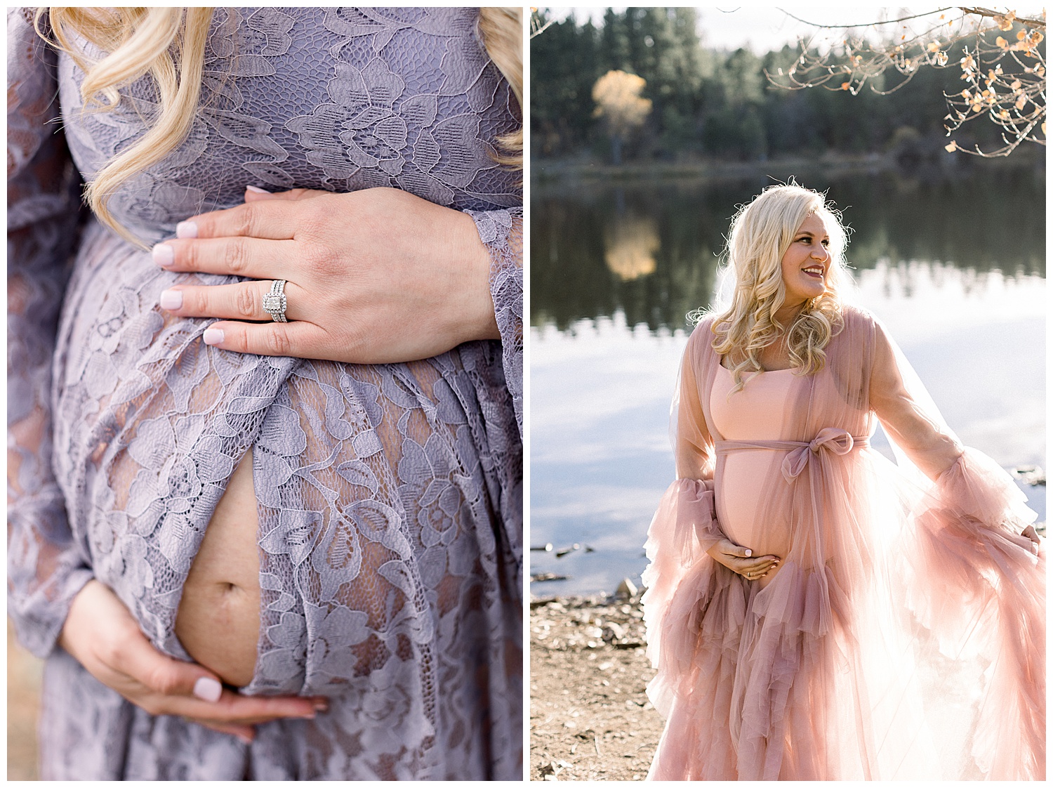 Lavender Lace and Pink Tulle gowns for Prescott Maternity Session