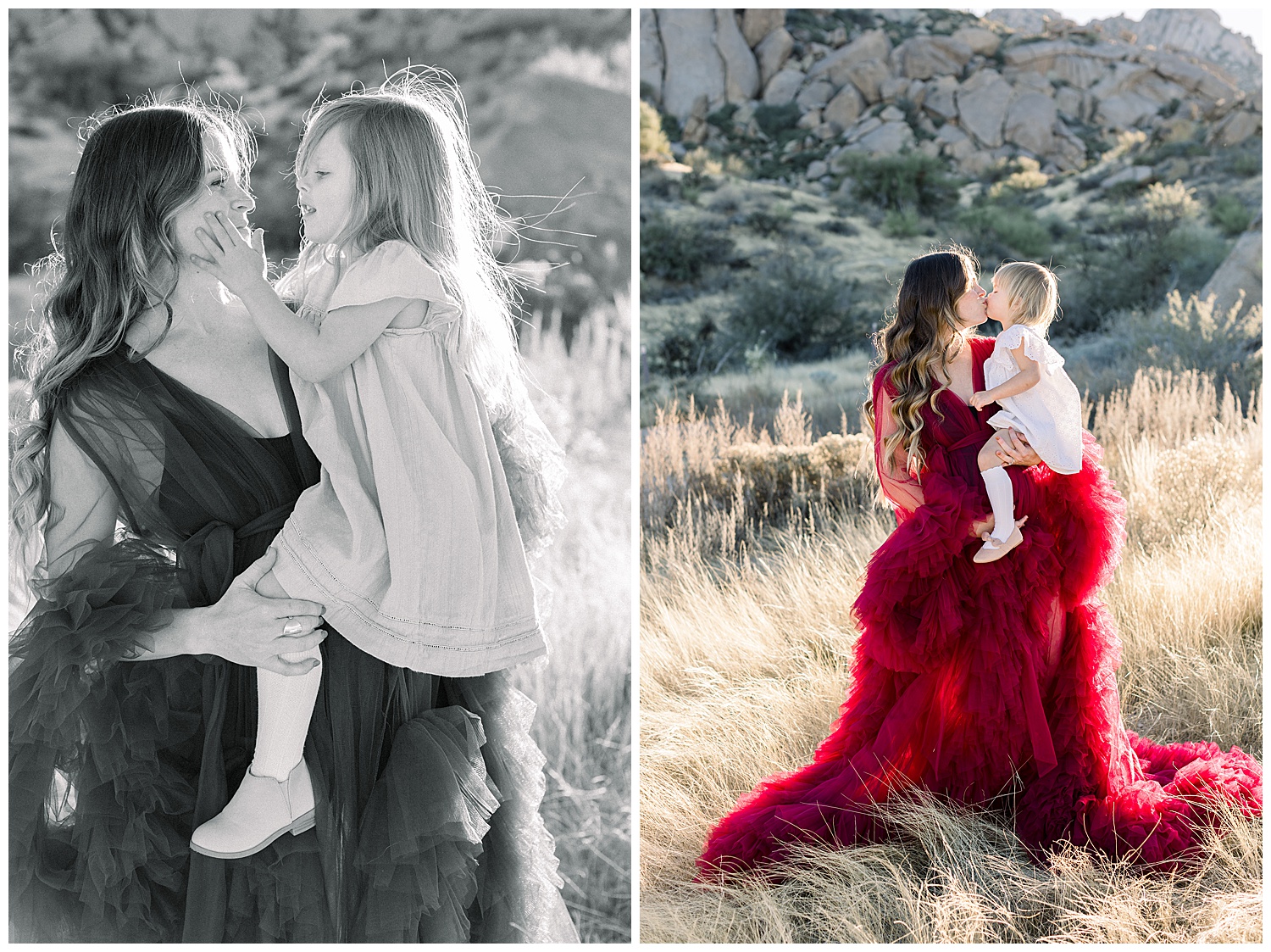 Mommy and Me maternity session, Scottsdale Arizona, Desert Gowns burgundy gown