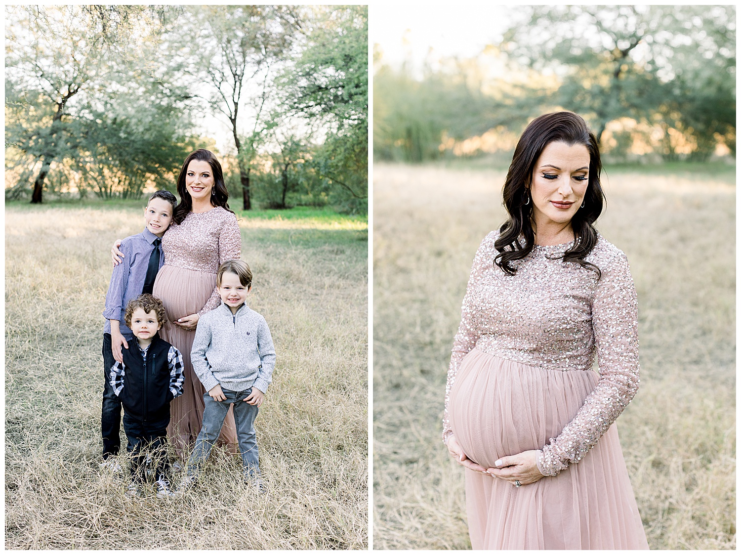 Scottsdale Maternity Session for Rainbow baby, Pink glitter gown
