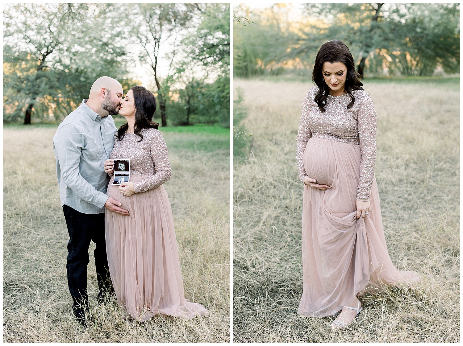 Pretty in Pink Scottsdale Maternity Session for baby girl, pink tulle and sparkle gown for Maternity photos