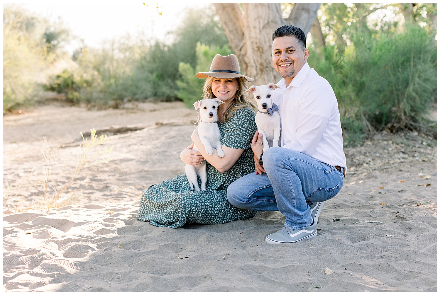 Arizona spring session, couples session with puppies and love