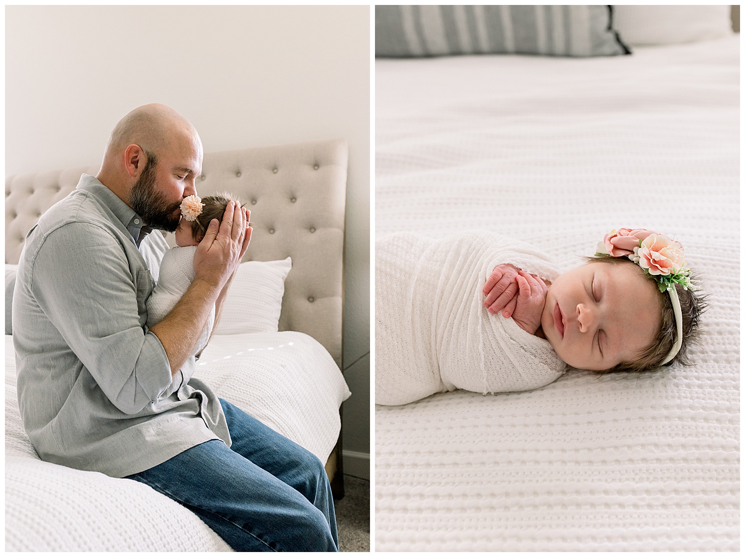 Dad and daughter during lifestyle newborn session