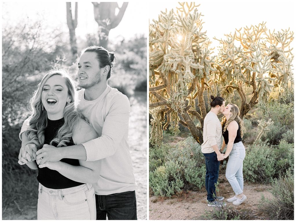 Engagement Session at the Superstition Mountains with large cholla cactus