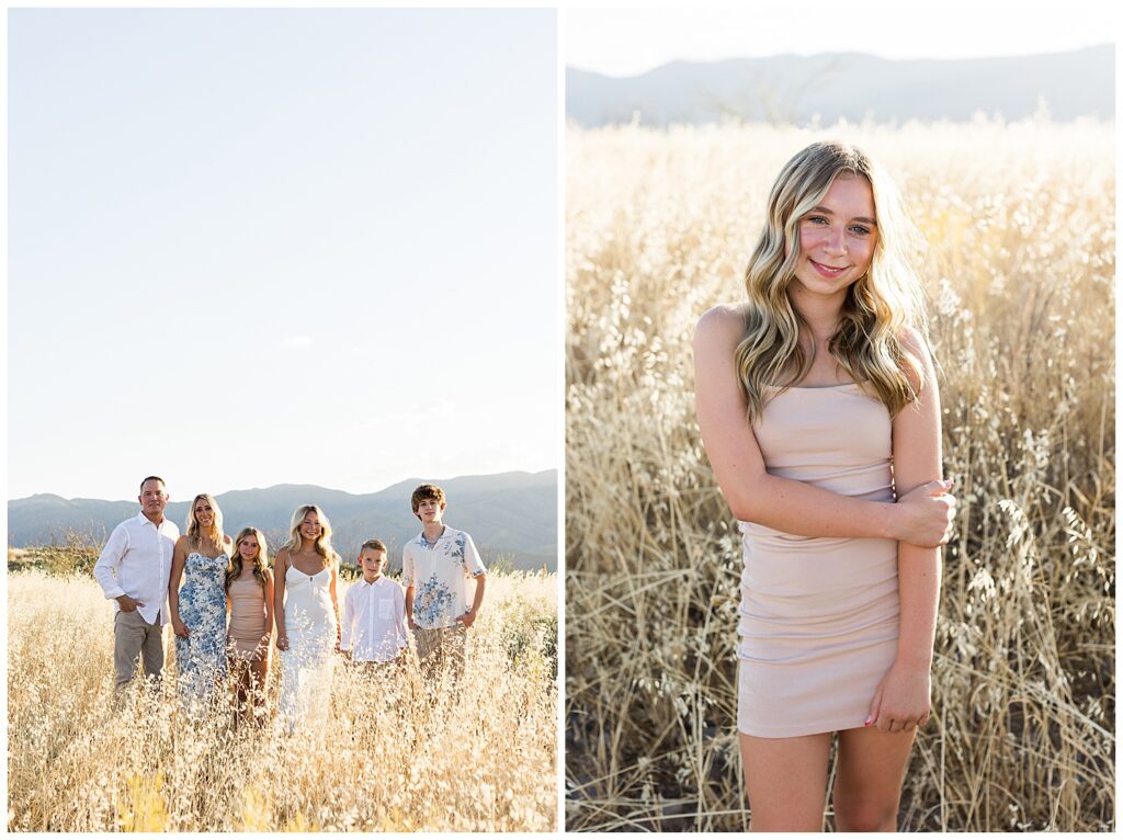 Family photos in an Arizona Wheat Field with meadow views