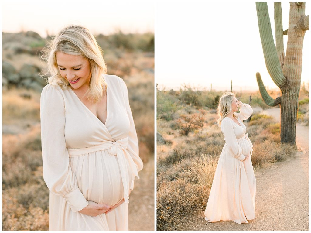 Desert Maternity Session, Soft Sunset, Desert Tones, Arizona Maternity Photographer
